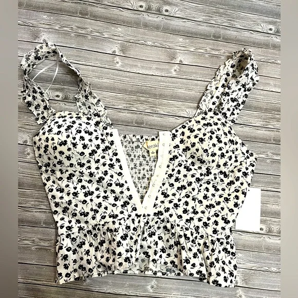 NWT Meraki Black & White Floral Crop Top Size Large - Picture 4 of 5